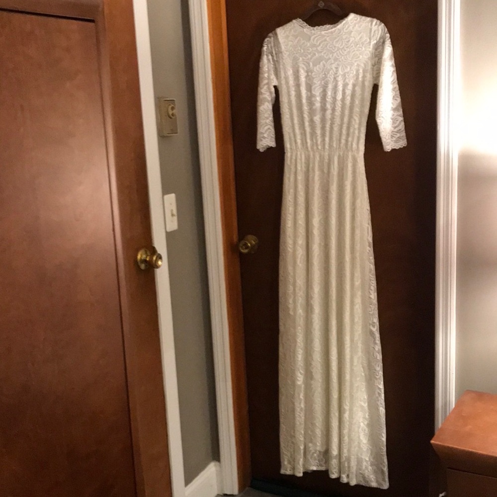 White Lace Dress. Perfect for modest wedding or guest for a special occasion.